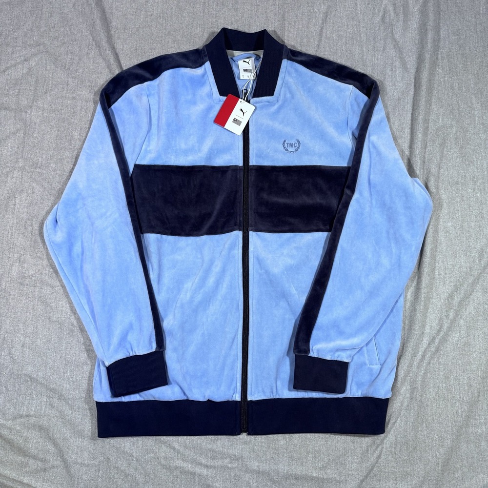 Puma TMC All Star Jacket Mens Large Pop Blue Velour Track Zip Retro Streetwear